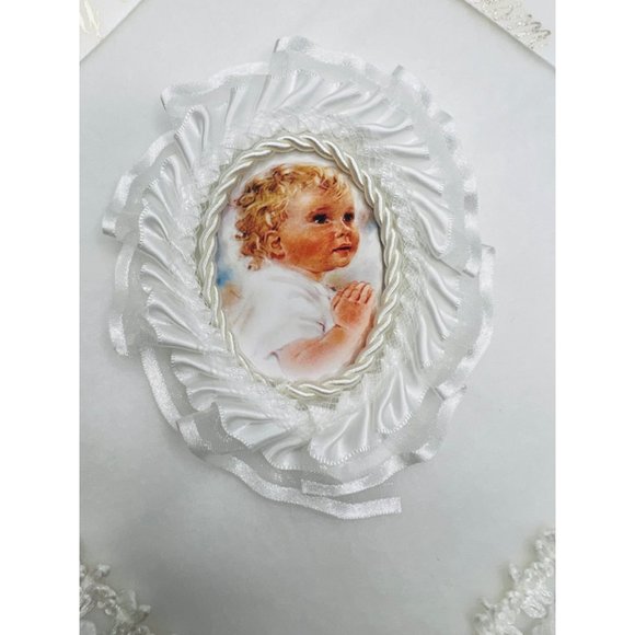 My Baptism Blanket White Christening Blanket Cotton/Fleece With Lace Trim - Picture 8 of 8